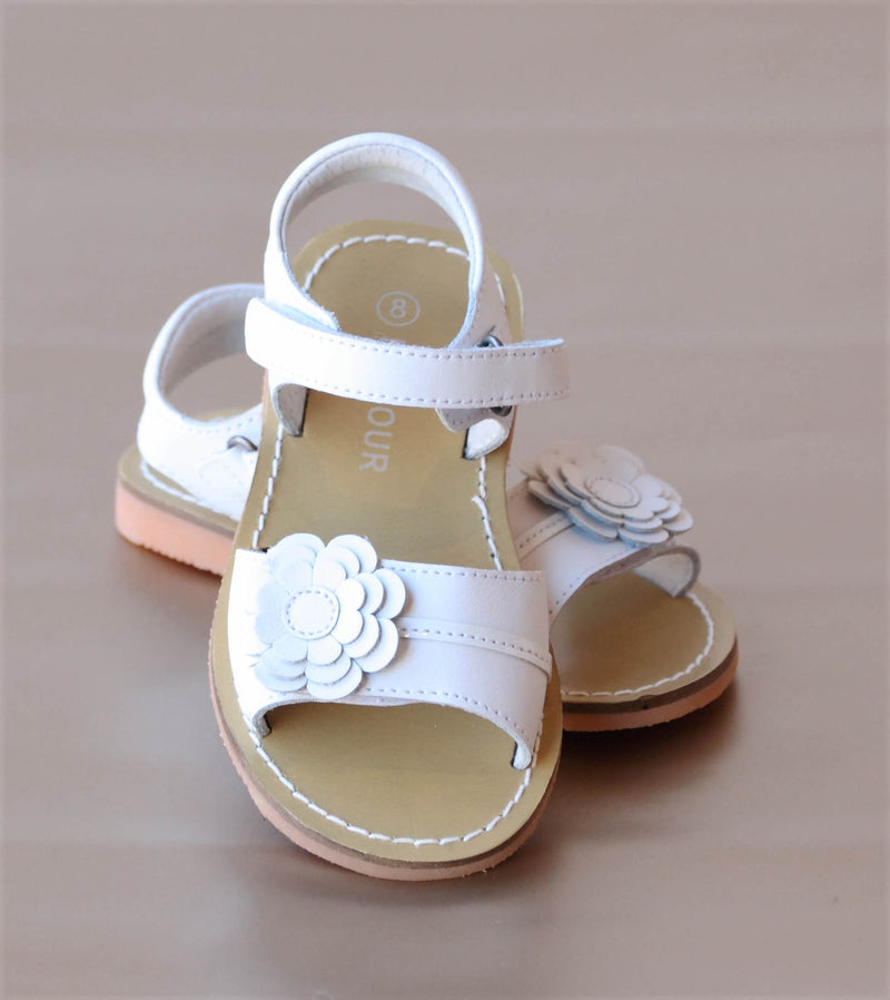 L'Amour Girls White Three Layer Petal Flower Sandal