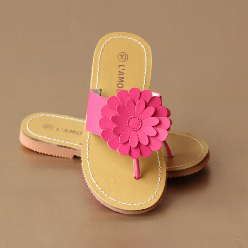 L'Amour Girls Fuchsia Tonal Gerbera Leather Thong Sandal