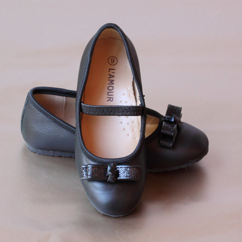 L'Amour Special Occasion Black Glitter Bow Ballet Flat