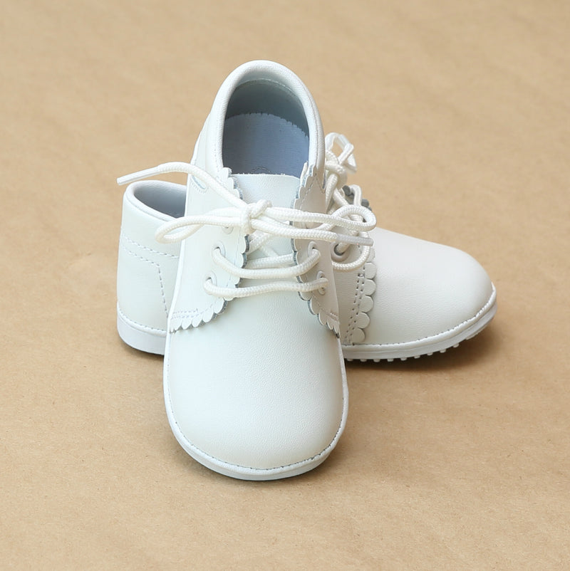Angel Baby Lacey Girls Scalloped Lace Up White Bootie Shoe - Petitfoot.com