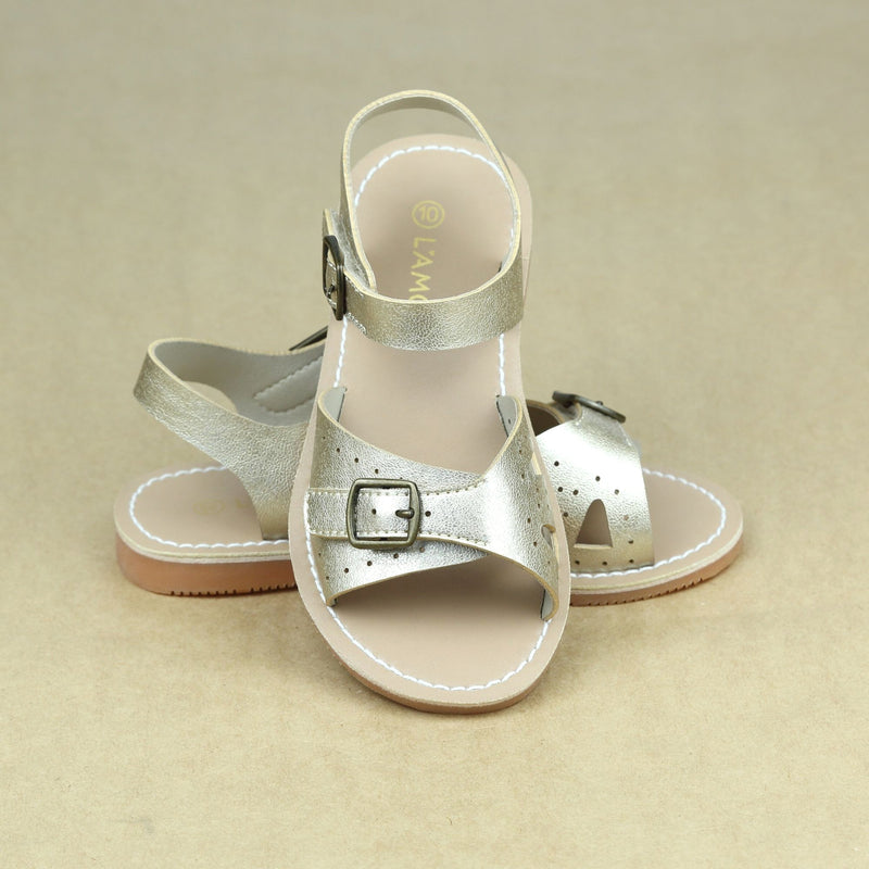 Lara Girls Classic Retro Champagne Buckled Sandal - Petitfoot.com