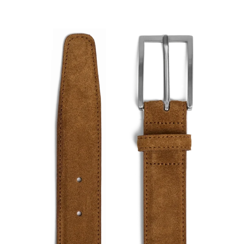 Belt in Grizzly brown suede flat view
