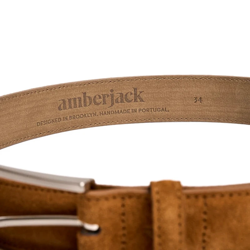 Amberjack belt with full-grain leather in grizzly suede