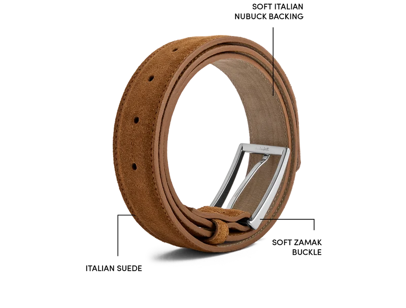 Belt in Grizzly brown suede labeled