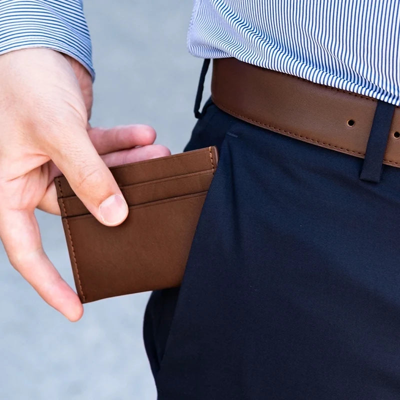 Full-Grain Leather Wallet in Chestnut showed with matching belt