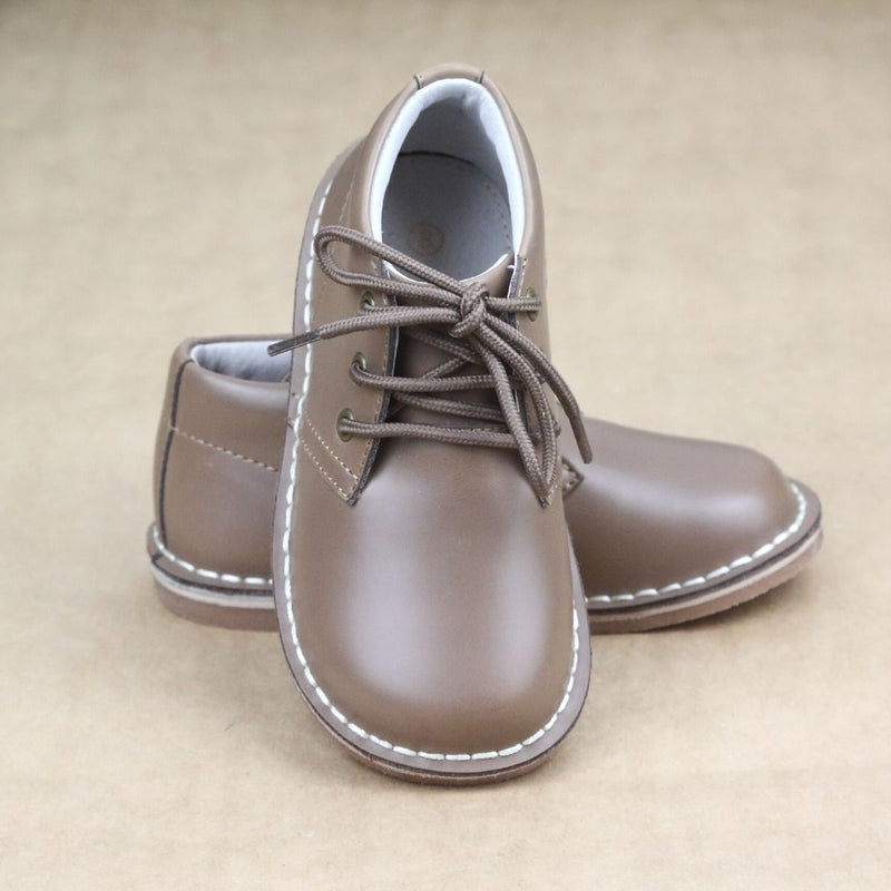 Logan Classic Toddler Boys Mocha Waxed Leather Mid-Top Lace Up Shoes  -Petit Foot.com
