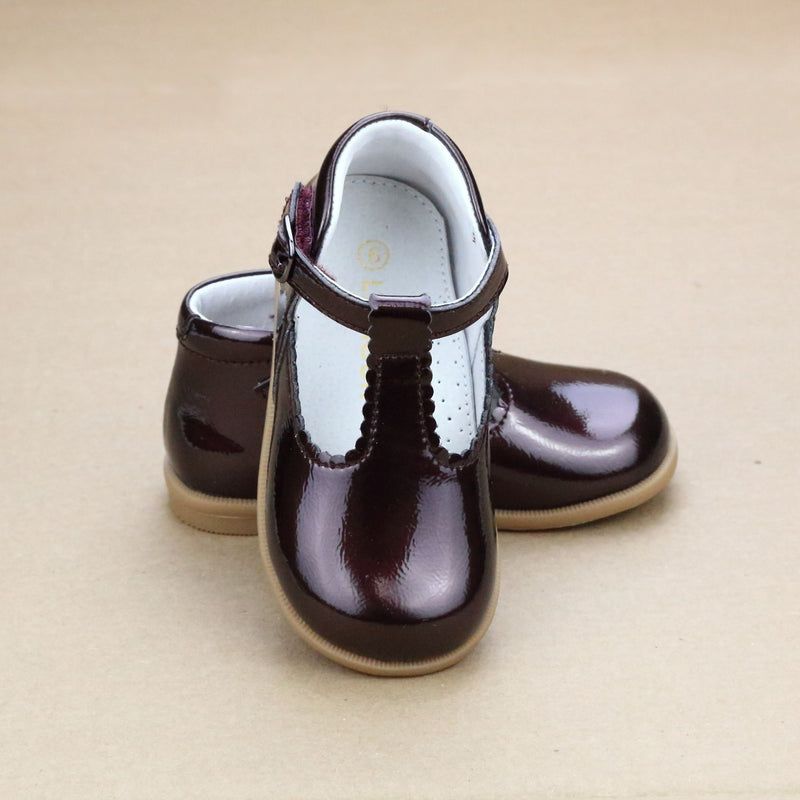 Louise Patent Raisin Scalloped T-Strap Mid Top Mary Janes for Toddler Girls