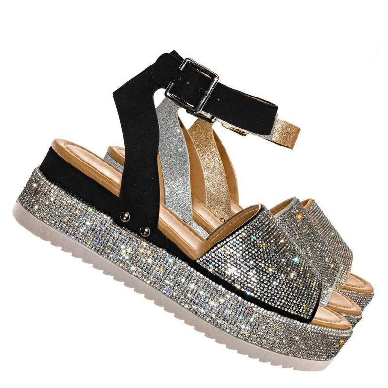 Luxury-96 - Forever Women Ankle Strap Crystal Platform Sandal - ShoeFad