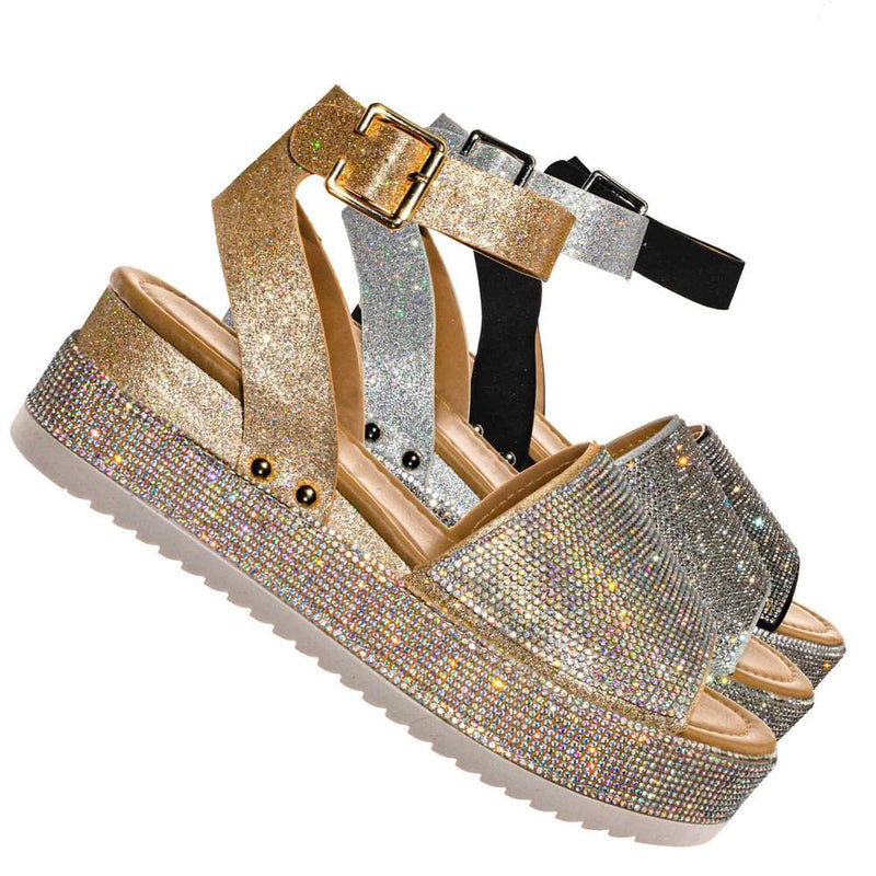 Luxury-96 - Forever Women Ankle Strap Crystal Platform Sandal - ShoeFad