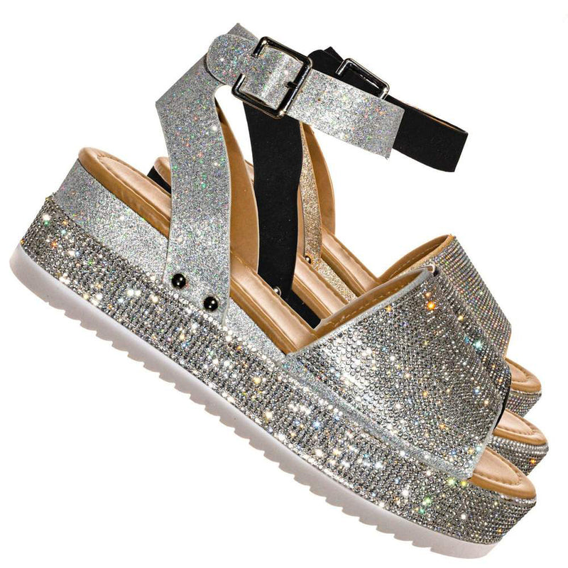 Luxury-96 - Forever Women Ankle Strap Crystal Platform Sandal - ShoeFad