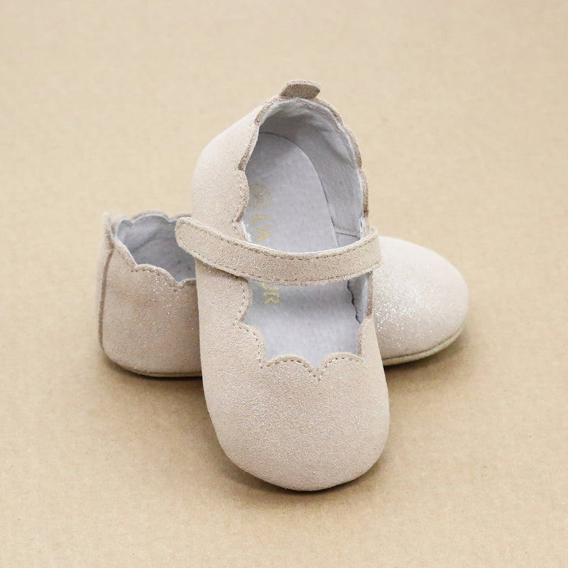 Mimi Infant Girls Scalloped  Champagne Suede Shimmer 
Crib Mary Jane