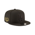 Front Right View of the New Era Dodgers 2025 World Series Champions Black on Black 9FIFTY Snapback
