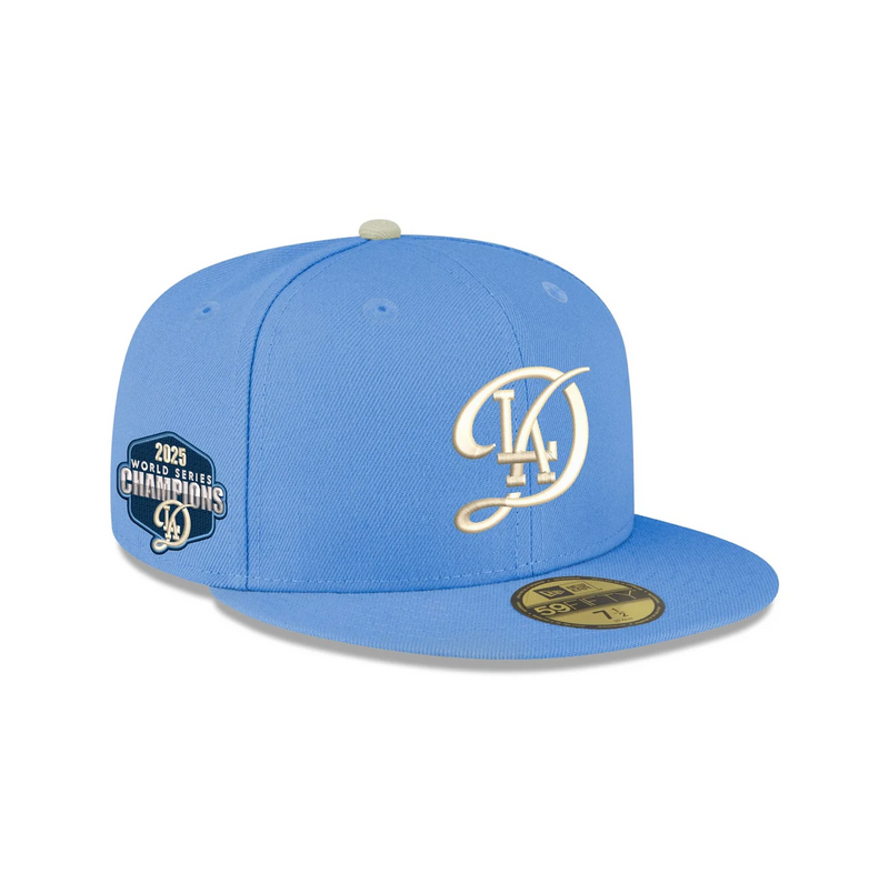 Front Left View of the New Era Dodgers 2025 World Series Champions 59FIFTY Fitted