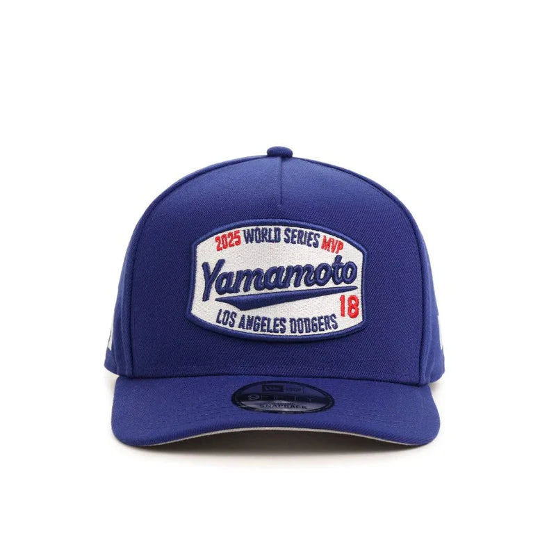 Front View of the New Era Dodgers 2025 World Series MVP Yamamoto 9FIFTY A-Frame Snapback