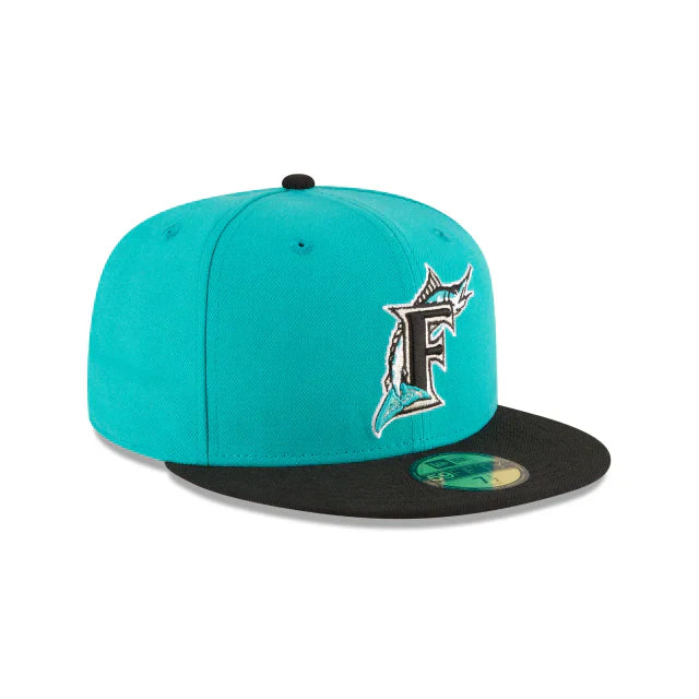 Front Right View of the Florida Marlins World Series Teal Wool 59FIFTY Fitted