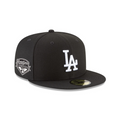 Front Right View of the New Era Dodgers 2025 World Series Champions Black & White 59FIFTY Fitted