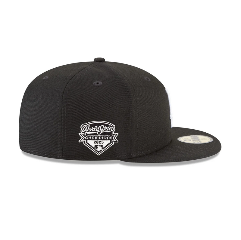 Right Side View of the New Era Dodgers 2025 World Series Champions Black & White 59FIFTY Fitted
