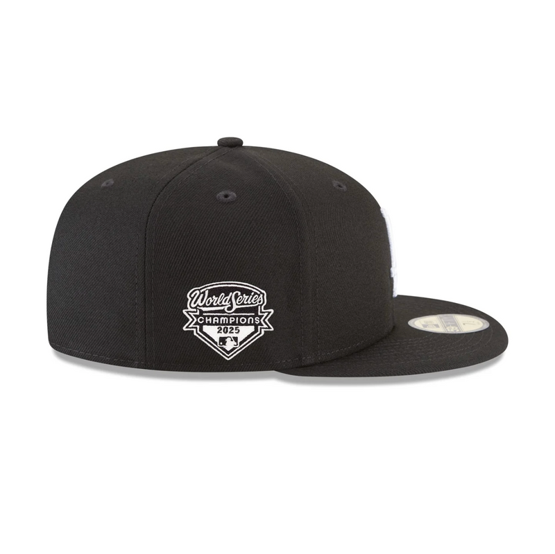 Right Side View of the New Era Dodgers 2025 World Series Champions Black & White 59FIFTY Fitted