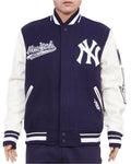 NEW YORK YANKEES SCRIPT TAIL RIB WOOL VARSITY JACKET
