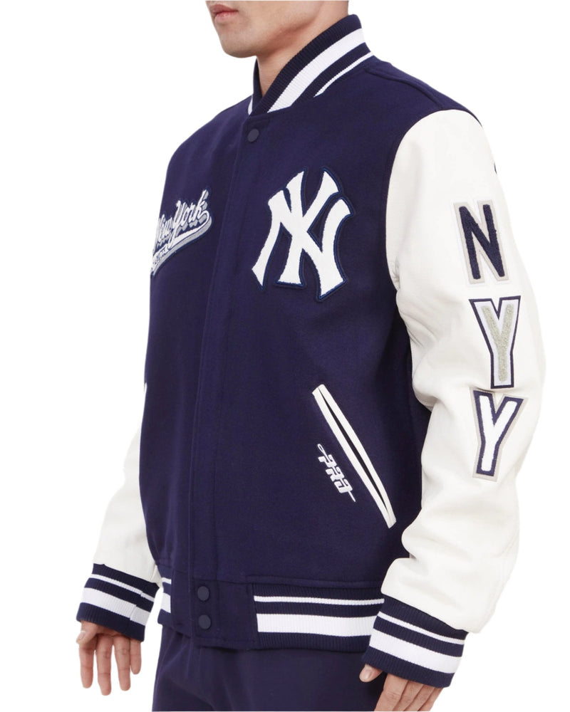NEW YORK YANKEES SCRIPT TAIL RIB WOOL VARSITY JACKET