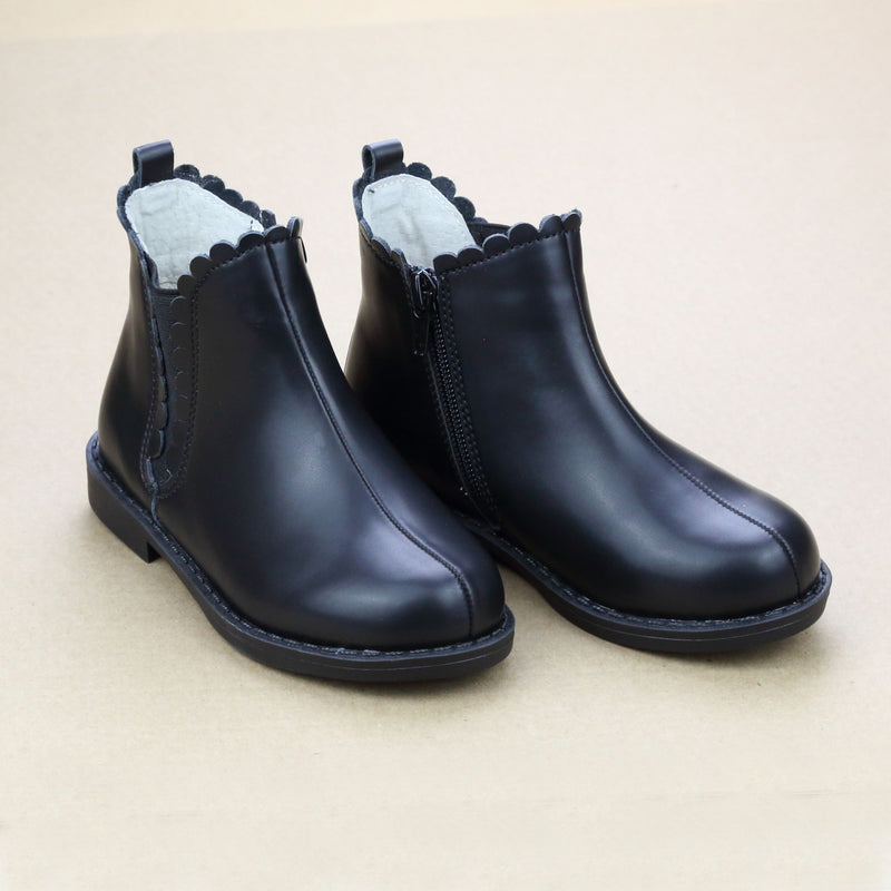 Nicola Toddler Girls Classic Scalloped Black Leather Chelsea Boot - Petitfoot.com