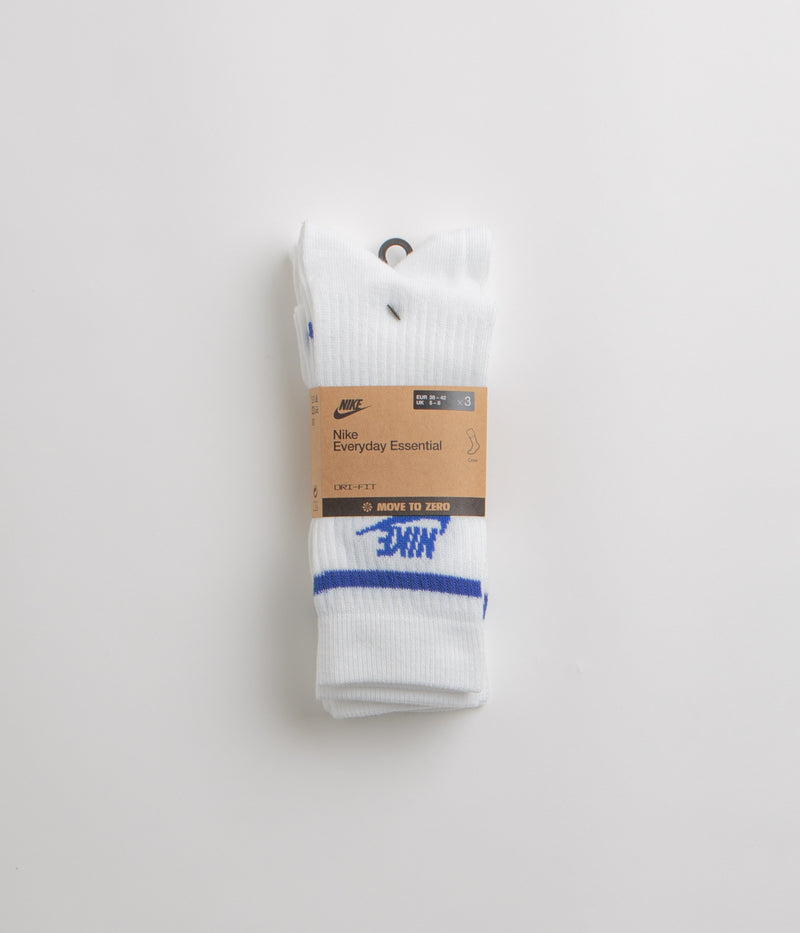 Nike Everyday Essential Crew Socks (3 Pair) in White and Game Royal / Game Royal