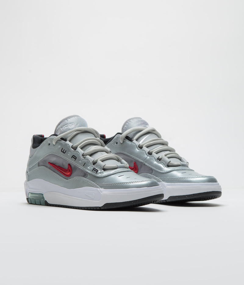 Nike SB Air Max Ishod Premium 'Silver Bullet' Shoes in Metallic Silver and Varsity Red