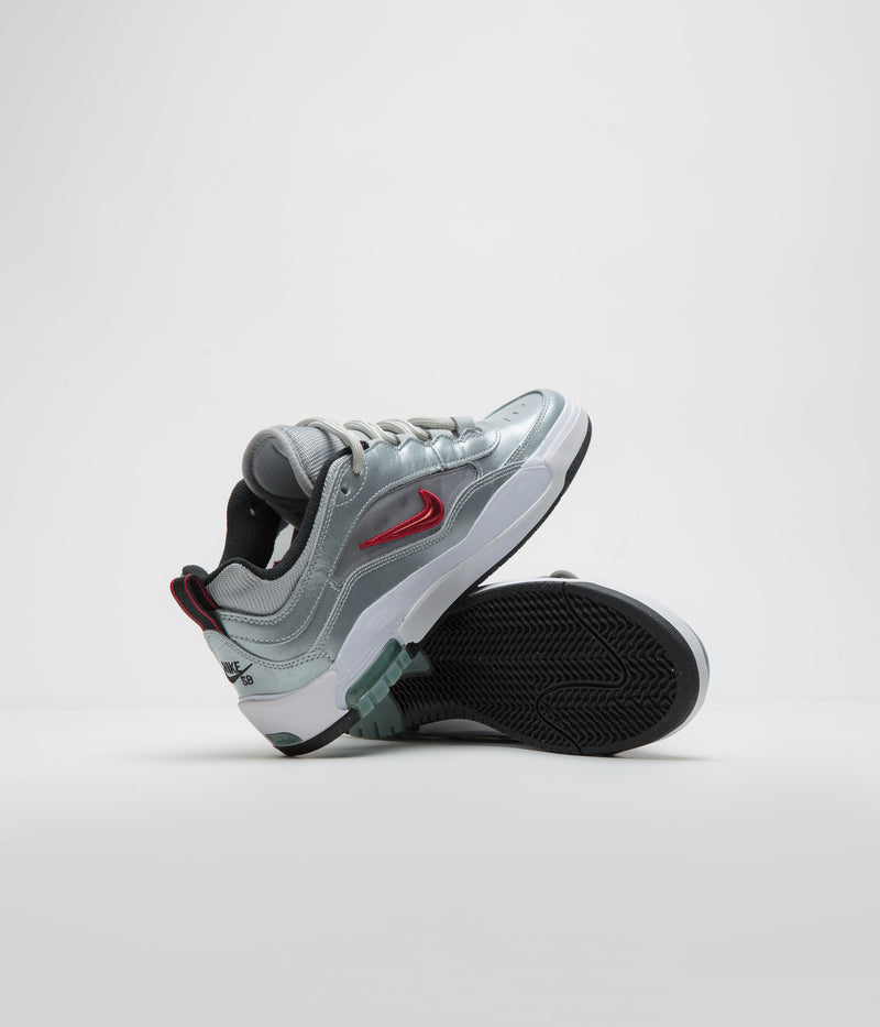 Nike SB Air Max Ishod Premium 'Silver Bullet' Shoes in Metallic Silver and Varsity Red