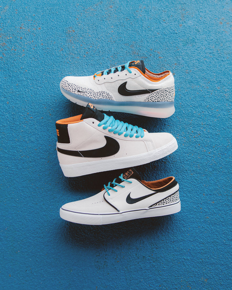 Nike SB Blazer Mid Electric Shoes in Phantom and Black and Monarch - Summit White