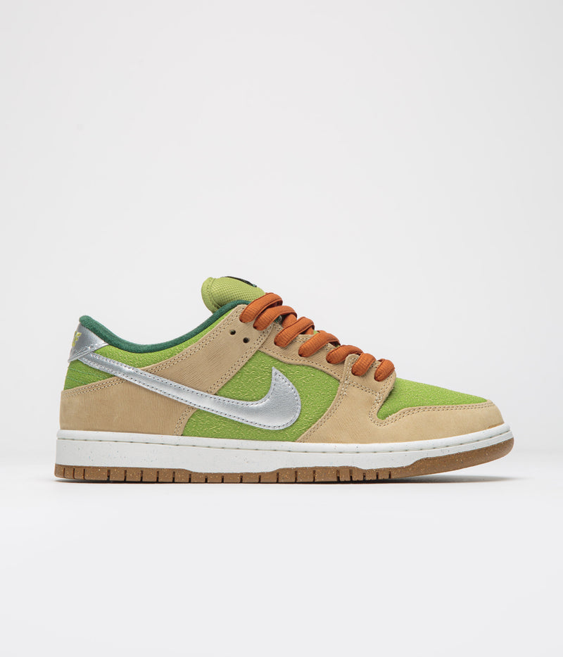 Nike SB Dunk Low Pro 'Escargot' Shoes in Sesame and Metallic Silver and Pear - Fir