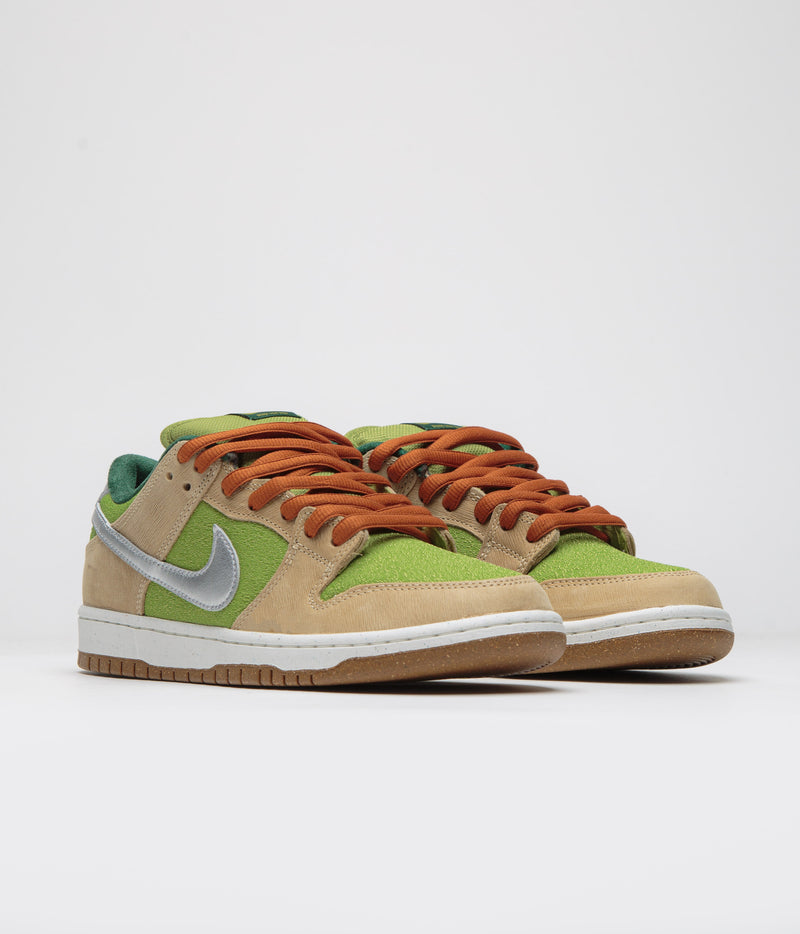 Nike SB Dunk Low Pro 'Escargot' Shoes in Sesame and Metallic Silver and Pear - Fir
