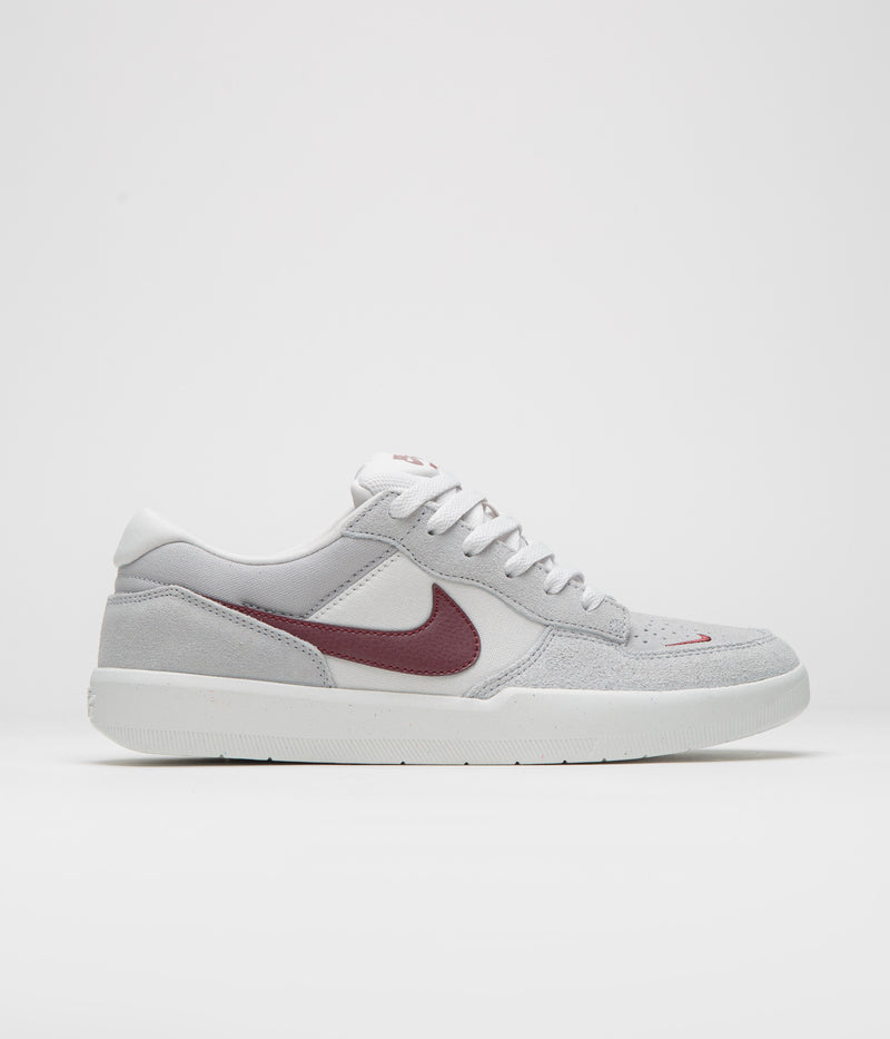 Nike SB Force 58 Shoes in Platinum Tint and Dark Team Red and Wolf Grey
