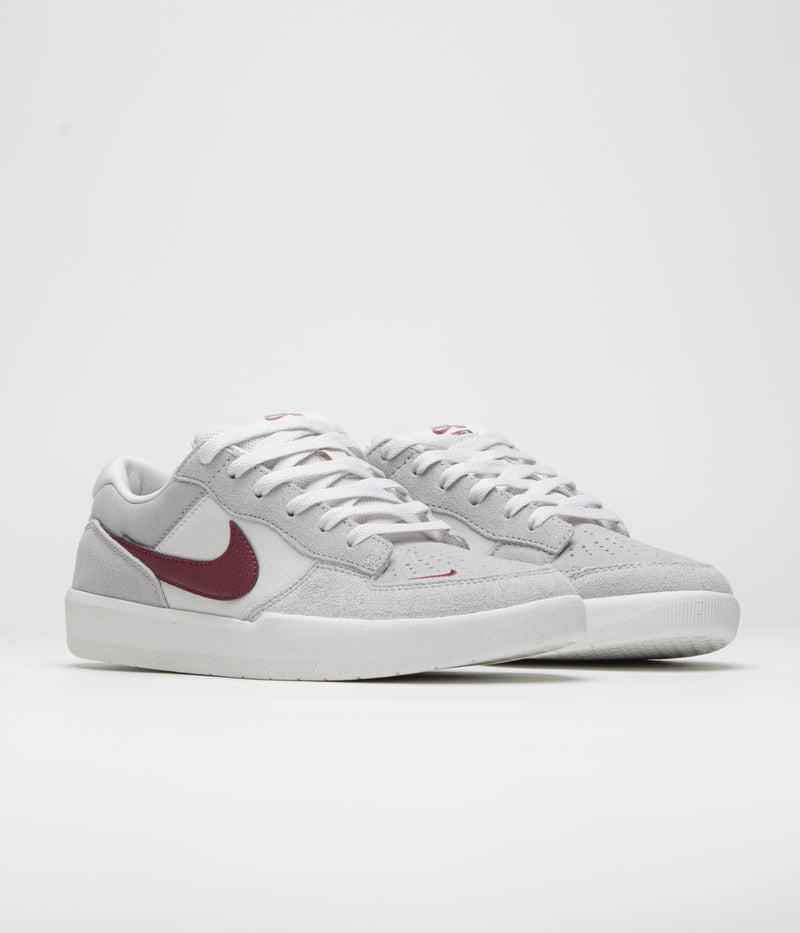 Nike SB Force 58 Shoes in Platinum Tint and Dark Team Red and Wolf Grey