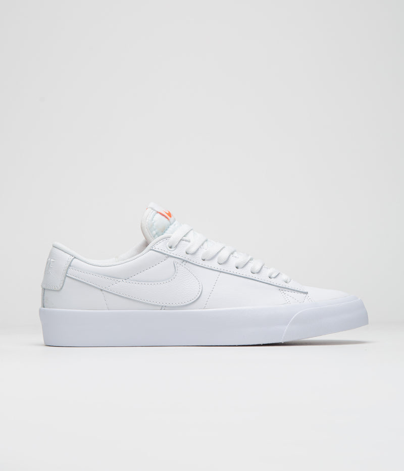 Nike SB Orange Label Blazer Low Pro GT Shoes in White and White and White - White