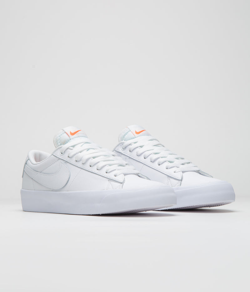 Nike SB Orange Label Blazer Low Pro GT Shoes in White and White and White - White