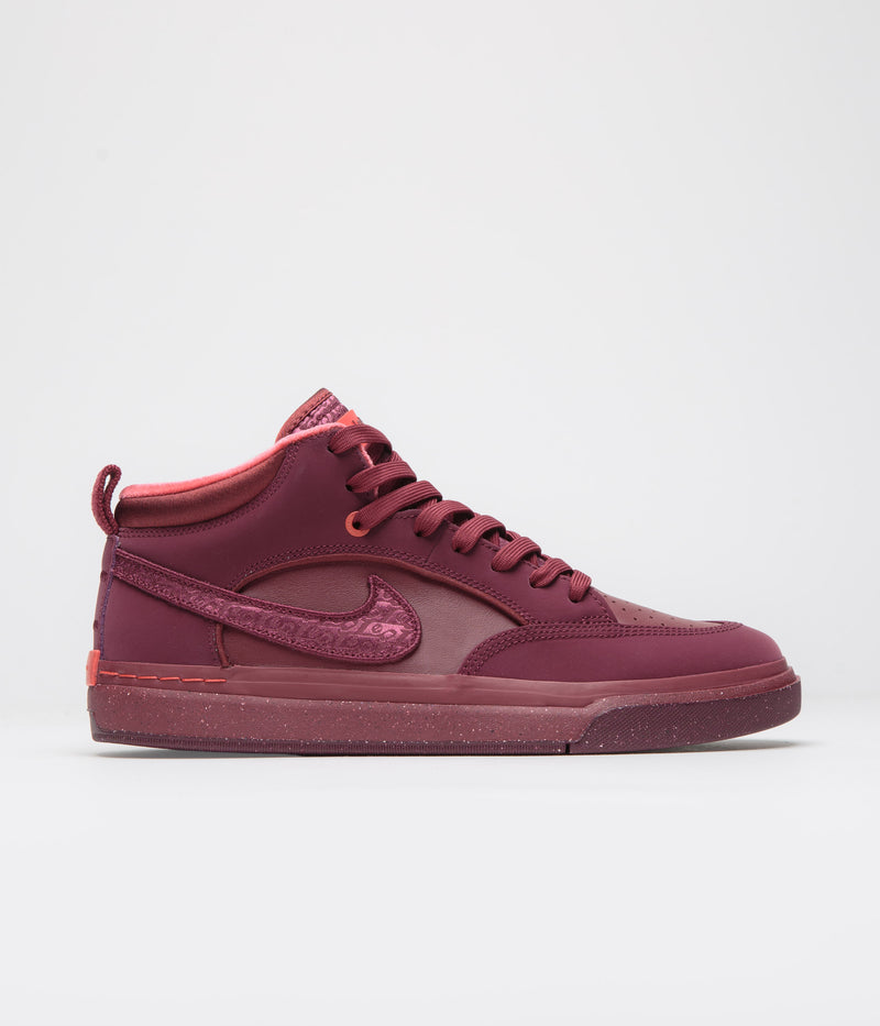 Nike SB React Leo Premium Shoes in Dark Beetroot and Dark Beetroot and Team Red