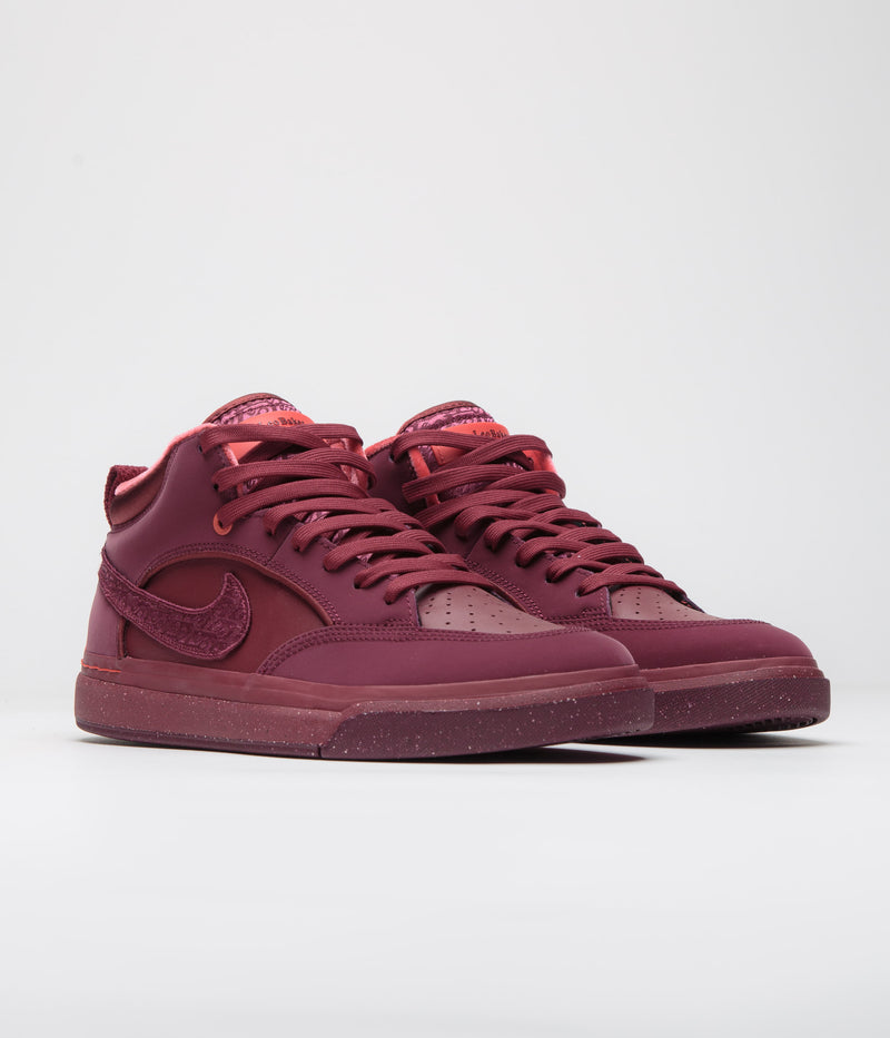 Nike SB React Leo Premium Shoes in Dark Beetroot and Dark Beetroot and Team Red
