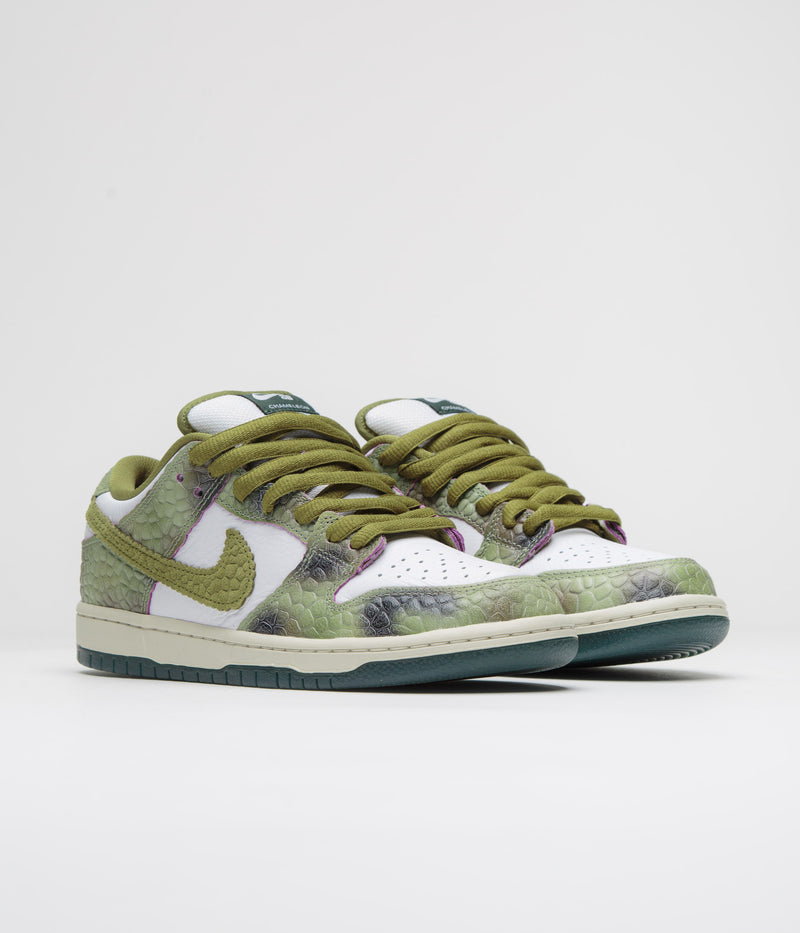 Nike SB x Alexis Sablone Dunk Low Pro 'Chameleon' Shoes in Oil Green and Desert Moss and White
