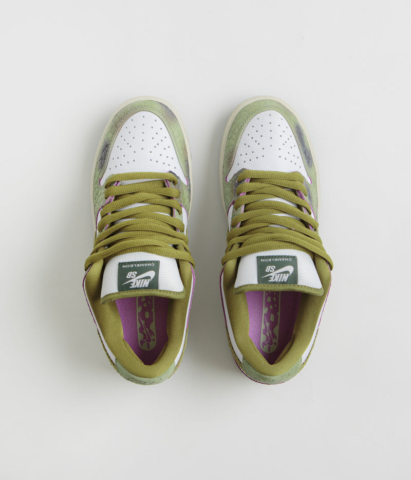 Nike SB x Alexis Sablone Dunk Low Pro 'Chameleon' Shoes in Oil Green and Desert Moss and White