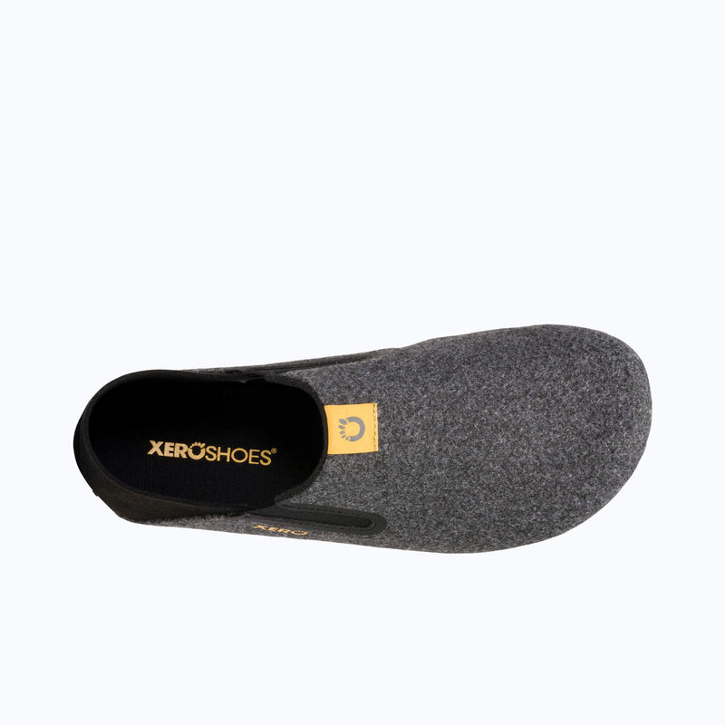 Top View of Xero Shoes Pagosa Women Slipper in Gray and Black with Toe Facing Right