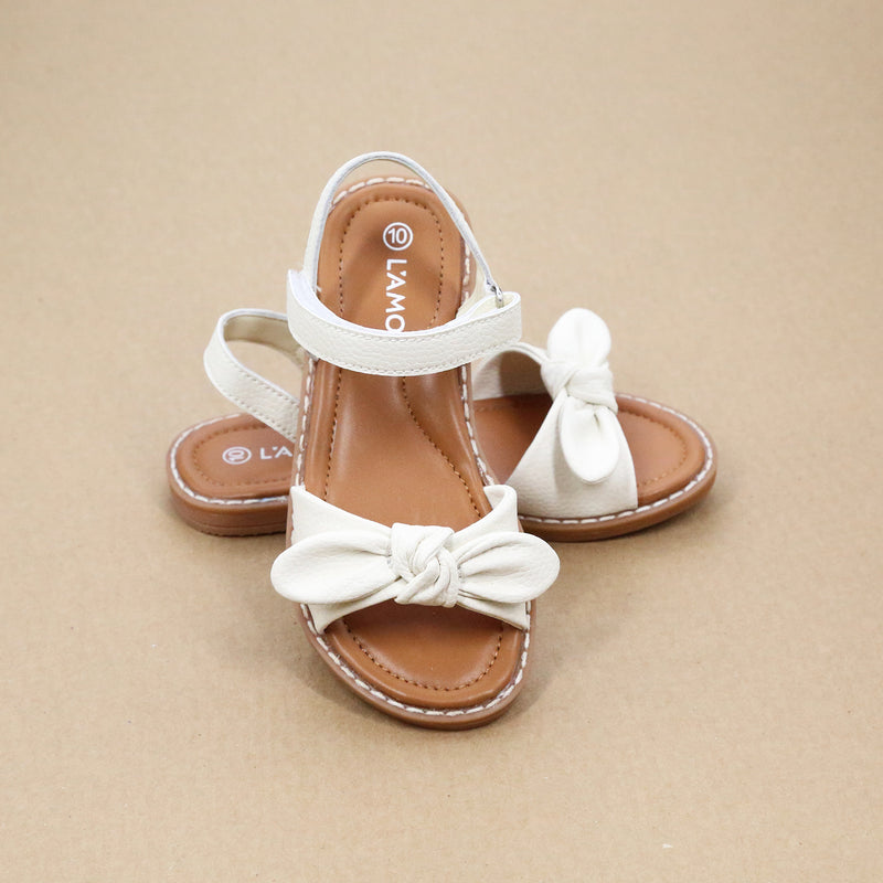 L'Amour Shoes Toddler Girls Pamela Knotted Bow Sandal Bone
