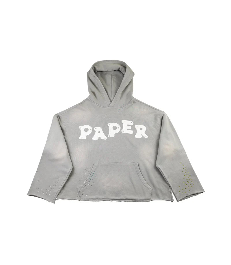 Front View of the Paper Money PAPER HOODIE in Grey