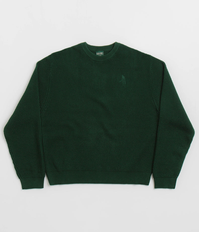Pass Port Organic Cotton Waffle Knit Sweatshirt in Dark Green