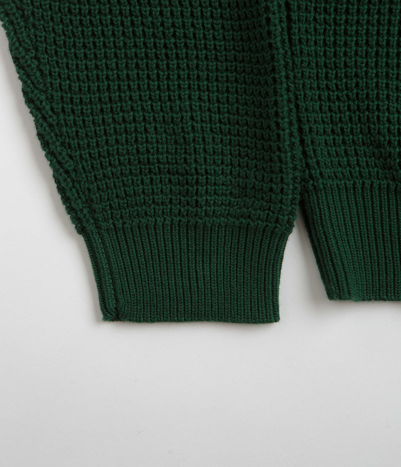 Pass Port Organic Cotton Waffle Knit Sweatshirt in Dark Green