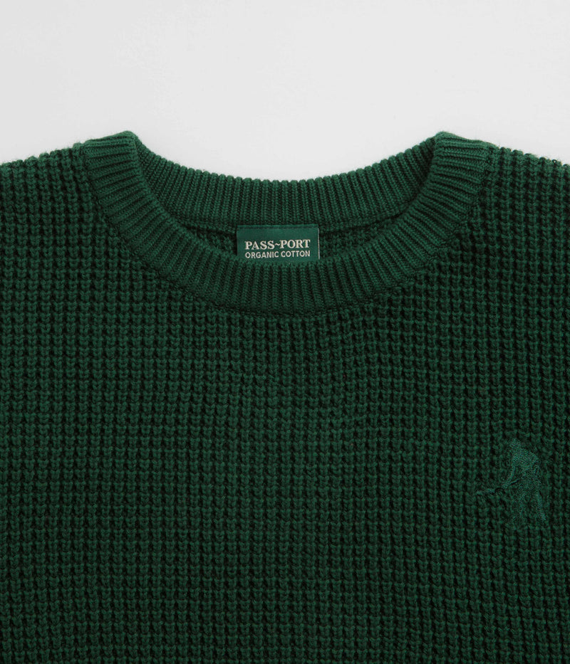 Pass Port Organic Cotton Waffle Knit Sweatshirt in Dark Green