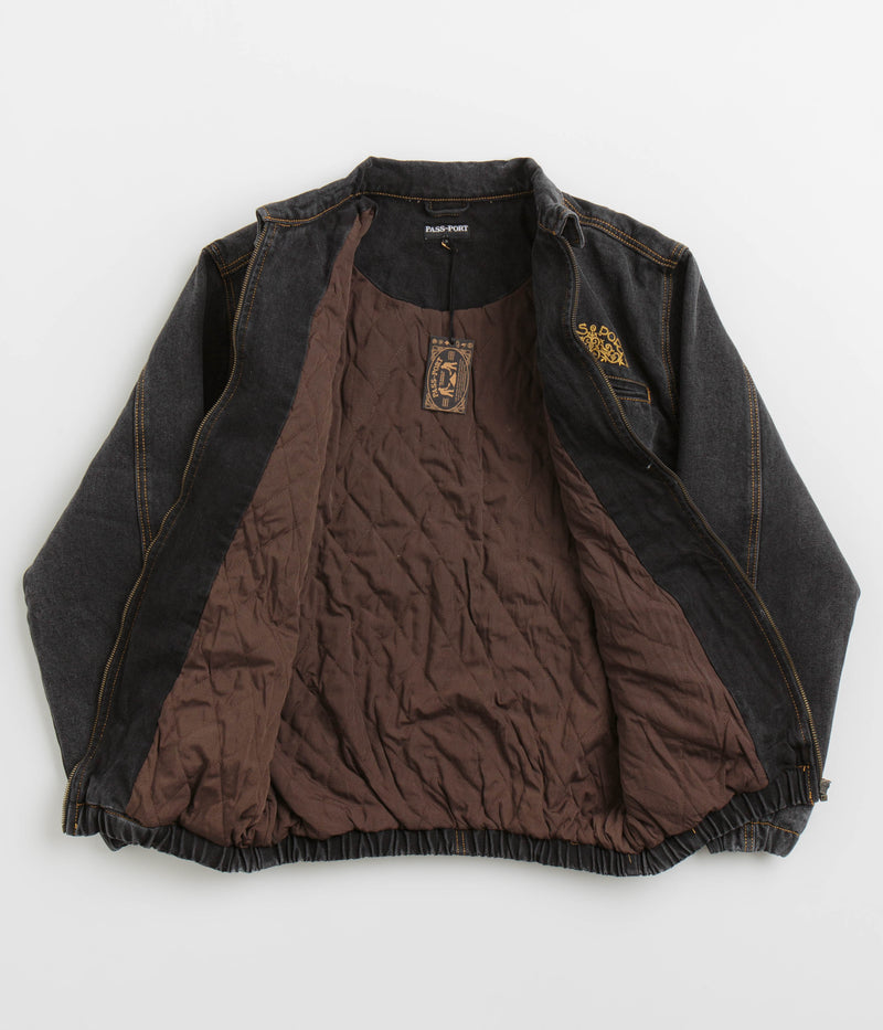 Pass Port Vineyard Birds Denim Delivery Jacket in Washed Black