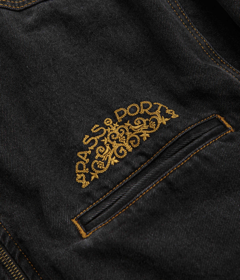 Pass Port Vineyard Birds Denim Delivery Jacket in Washed Black