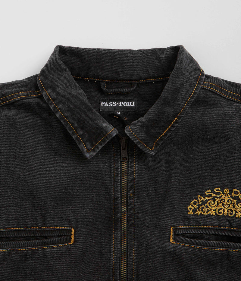 Pass Port Vineyard Birds Denim Delivery Jacket in Washed Black