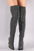 Pledge-28 - Anne Michelle Rhinestone Accent Pointy Toe Stiletto Heeled Boots - ShoeFad