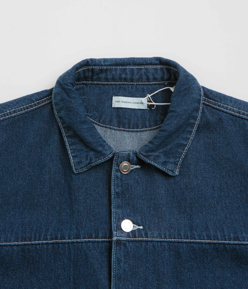 Pop Trading Company Full Button Denim Jacket in Rinsed Denim